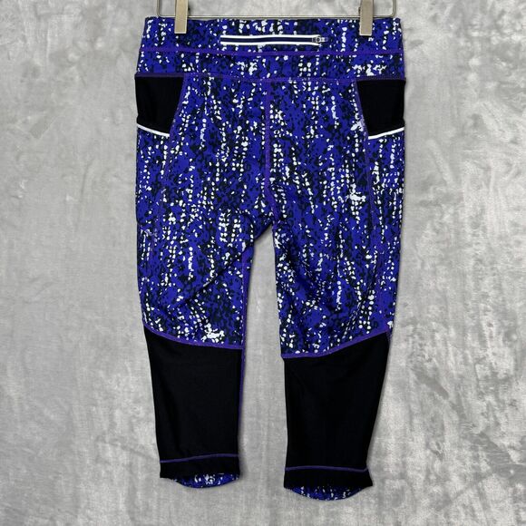 Athletha Capri Leggings Womens Small Purple Black Abstract Print Pockets - Picture 2 of 11